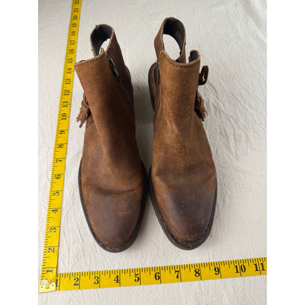 Born Booties 9M Brown Suede Comfortable Slingback Tassel Western Ankle Boots